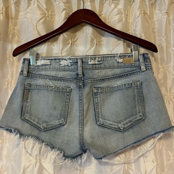 PAIGE Distressed Cut Off Jean Shorts Light Wash Button Fly - Picture 4 of 12